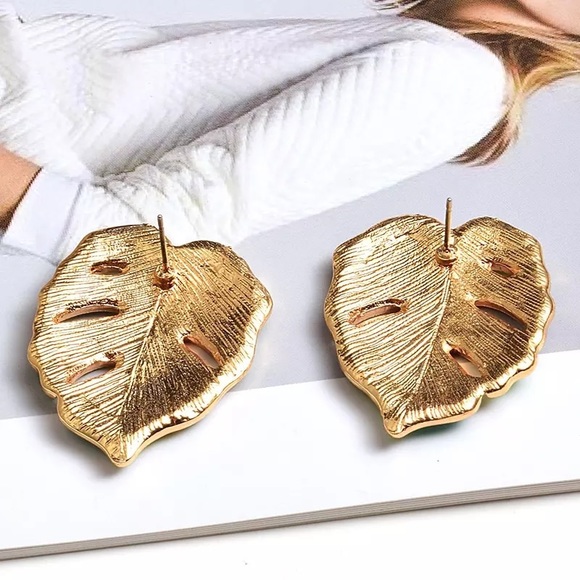 Monstera Tropical leaf earrings enamel boho chic - Picture 3 of 6
